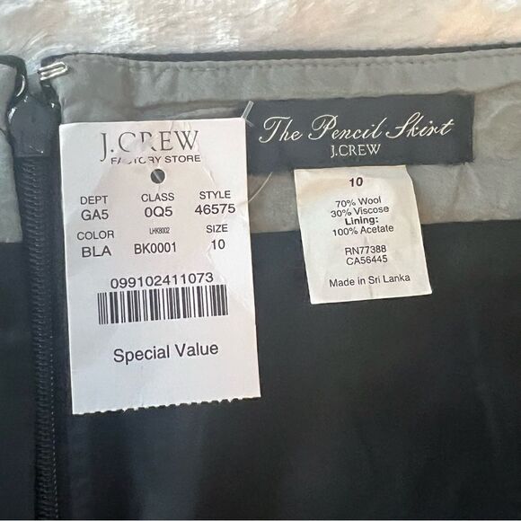J.Crew Black Wool Pencil skirt size 10 - Picture 5 of 5